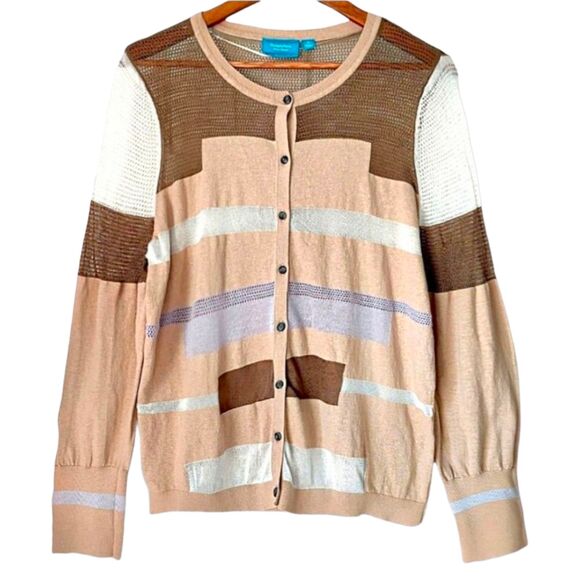 Simply Vera by Vera Wang Sheer Knit Colorblock Cardigan Button-Up Sweater Sz XL - Picture 10 of 14